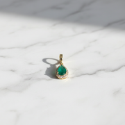 CMB00360EM. 14K Solid Gold Drop-Shaped Emerald and Diamond Charm
